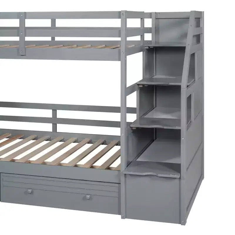 Twin over Twin Bunk Bed with Storage Staircase, Slide, Drawers & Desk