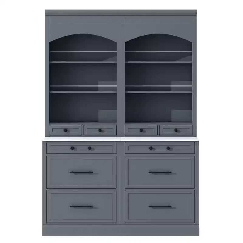83.7" Freestanding Kitchen Pantry with Faux Marble Top & 5 Drawers