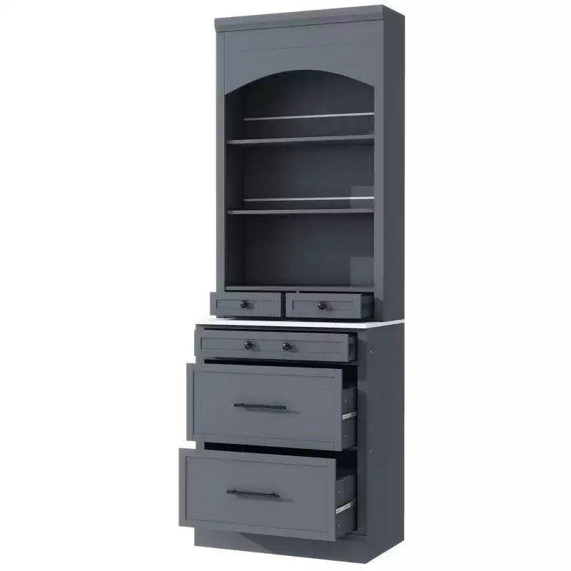 83.7" Freestanding Kitchen Pantry with Faux Marble Top & 5 Drawers