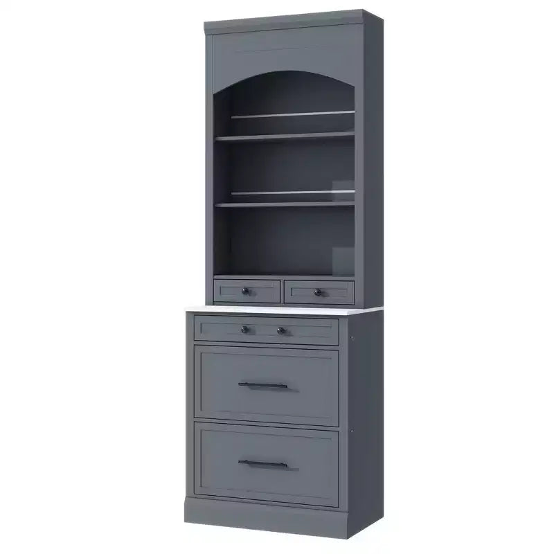 83.7" Freestanding Kitchen Pantry with Faux Marble Top & 5 Drawers