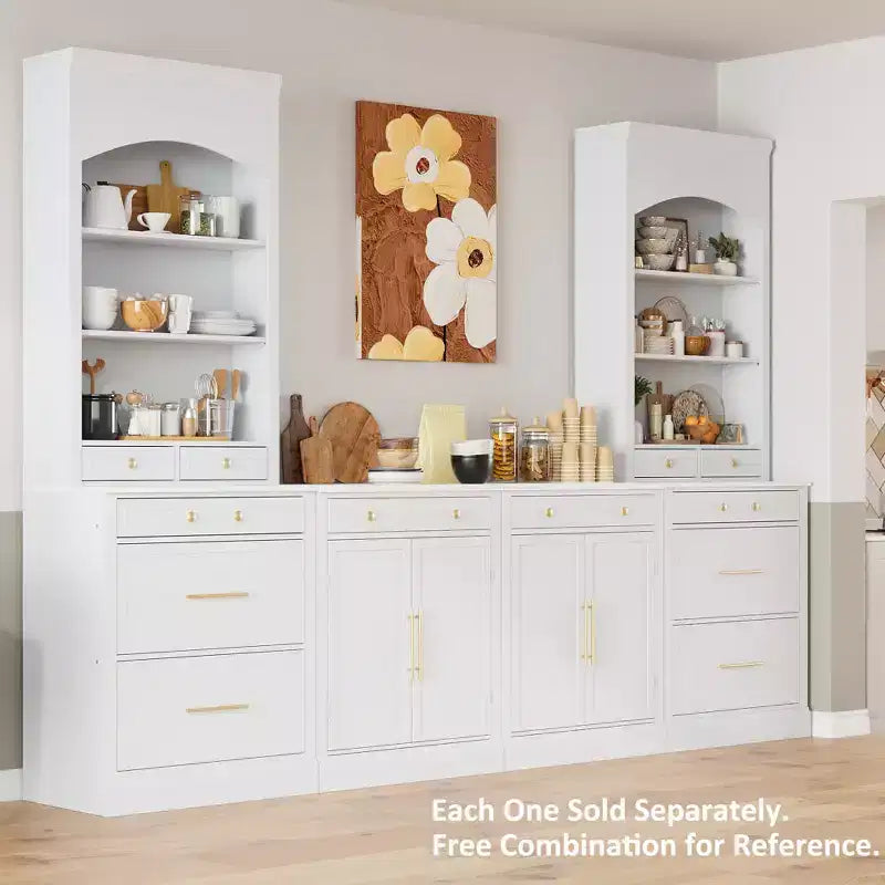 83.7" Freestanding Kitchen Pantry with Faux Marble Top & 5 Drawers