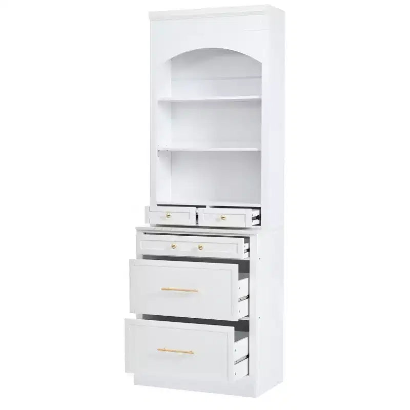 83.7" Freestanding Kitchen Pantry with Faux Marble Top & 5 Drawers