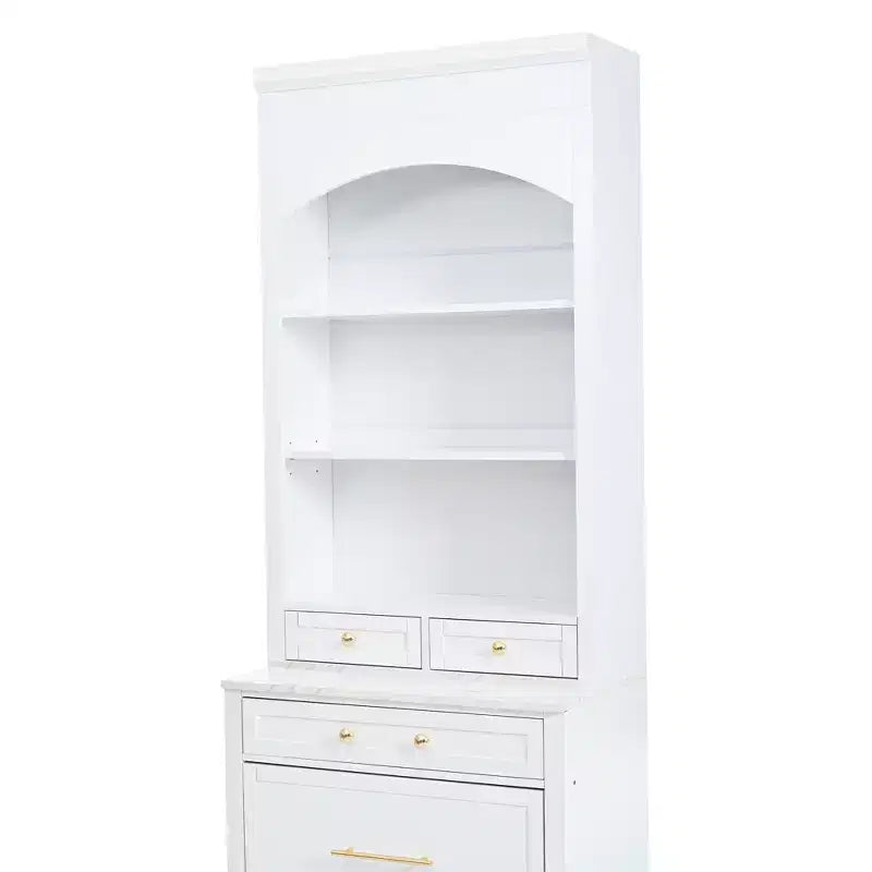 83.7" Freestanding Kitchen Pantry with Faux Marble Top & 5 Drawers