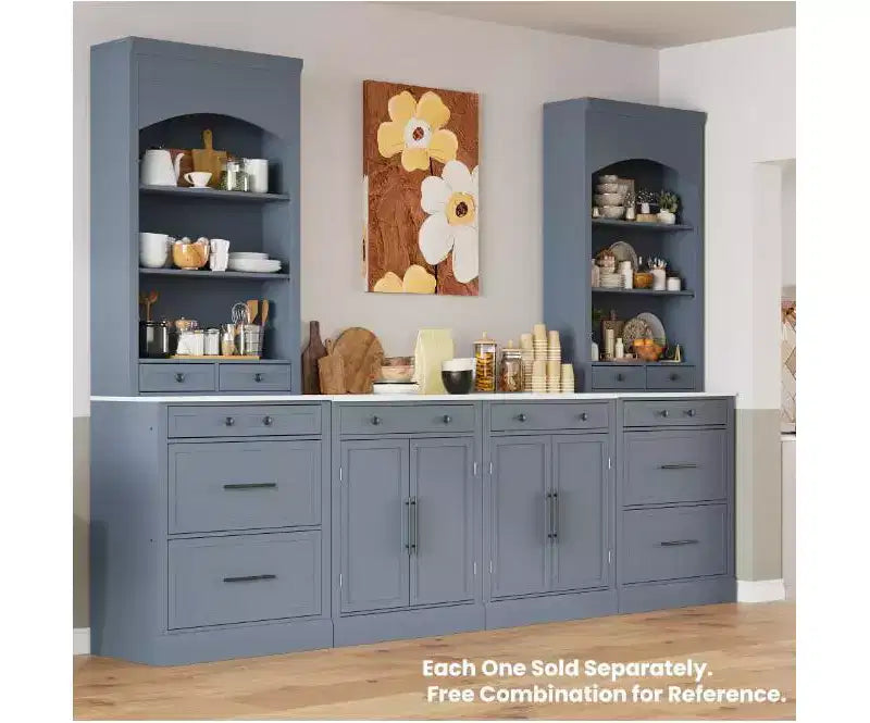 83.7" Freestanding Kitchen Pantry with Faux Marble Top & 5 Drawers