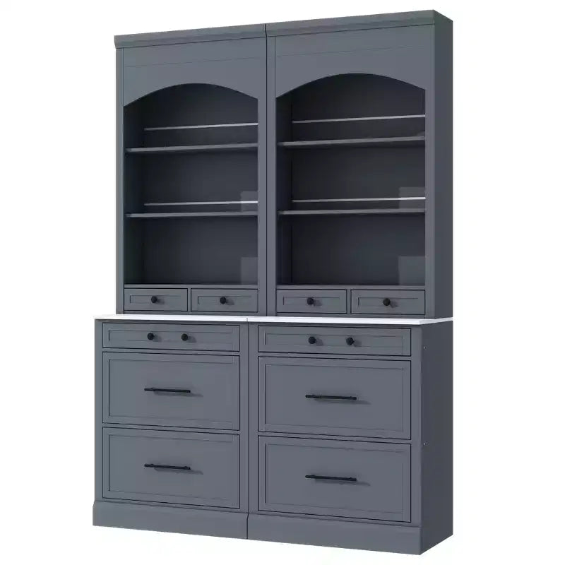 83.7" Freestanding Kitchen Pantry with Faux Marble Top & 5 Drawers