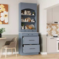 83.7" Freestanding Kitchen Pantry with Faux Marble Top & 5 Drawers