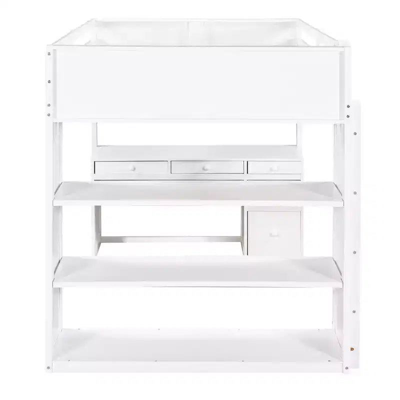 Twin/Full Size Loft Bed with Ladder, Shelves, Desk & Drawers