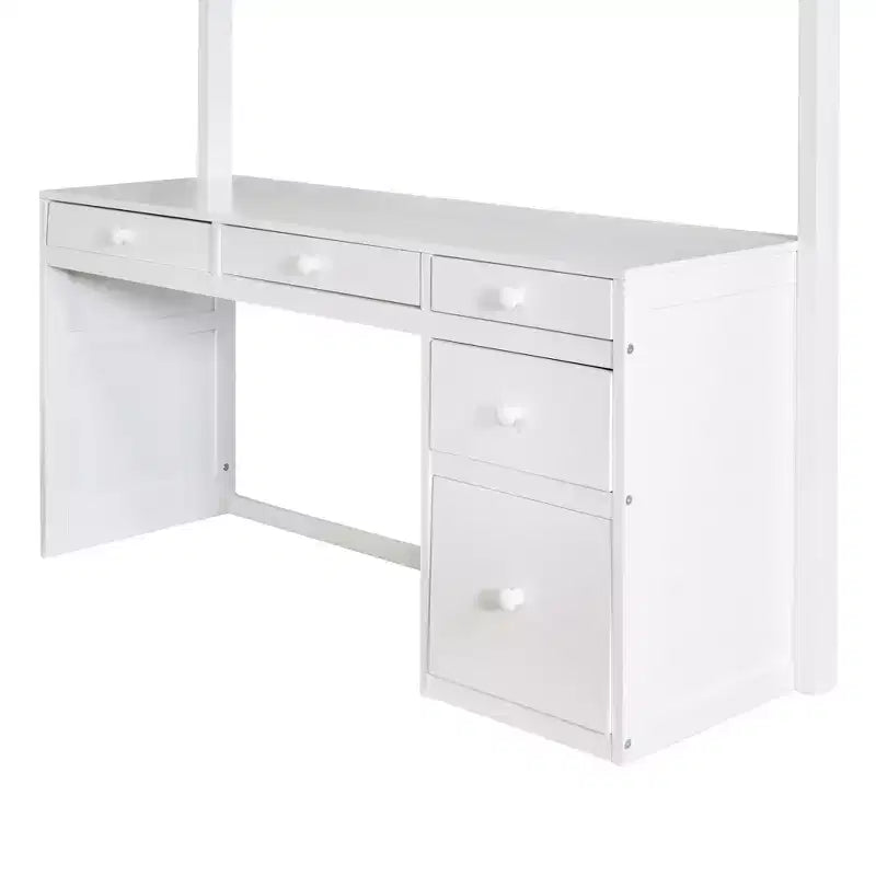 Twin/Full Size Loft Bed with Ladder, Shelves, Desk & Drawers