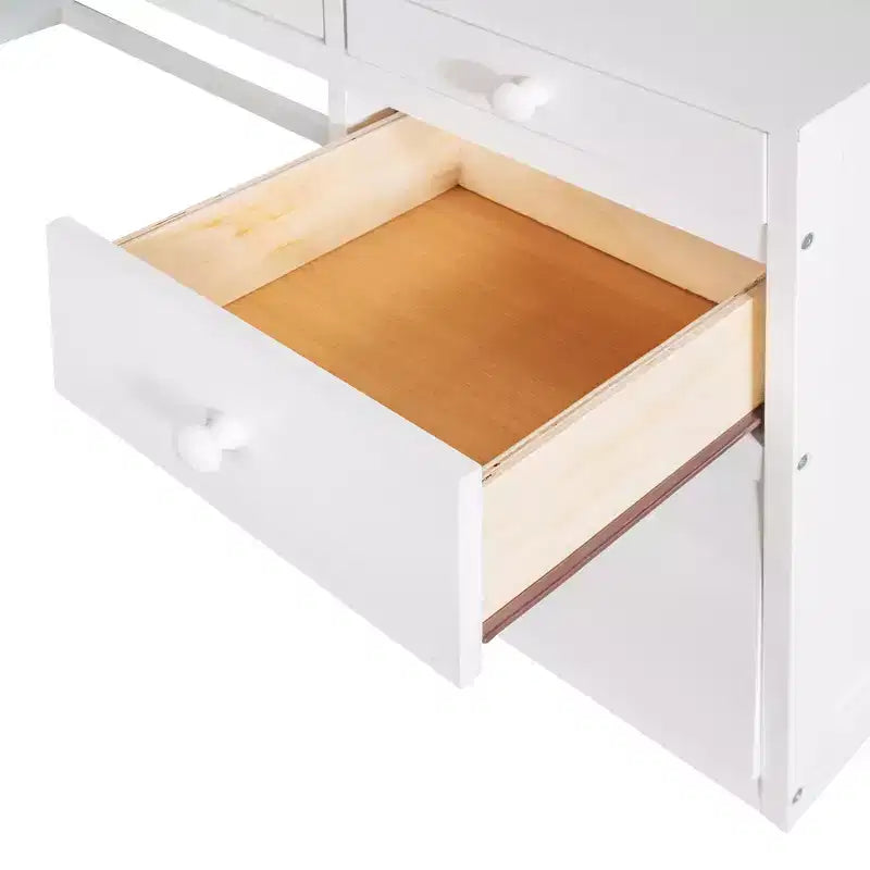Twin/Full Size Loft Bed with Ladder, Shelves, Desk & Drawers