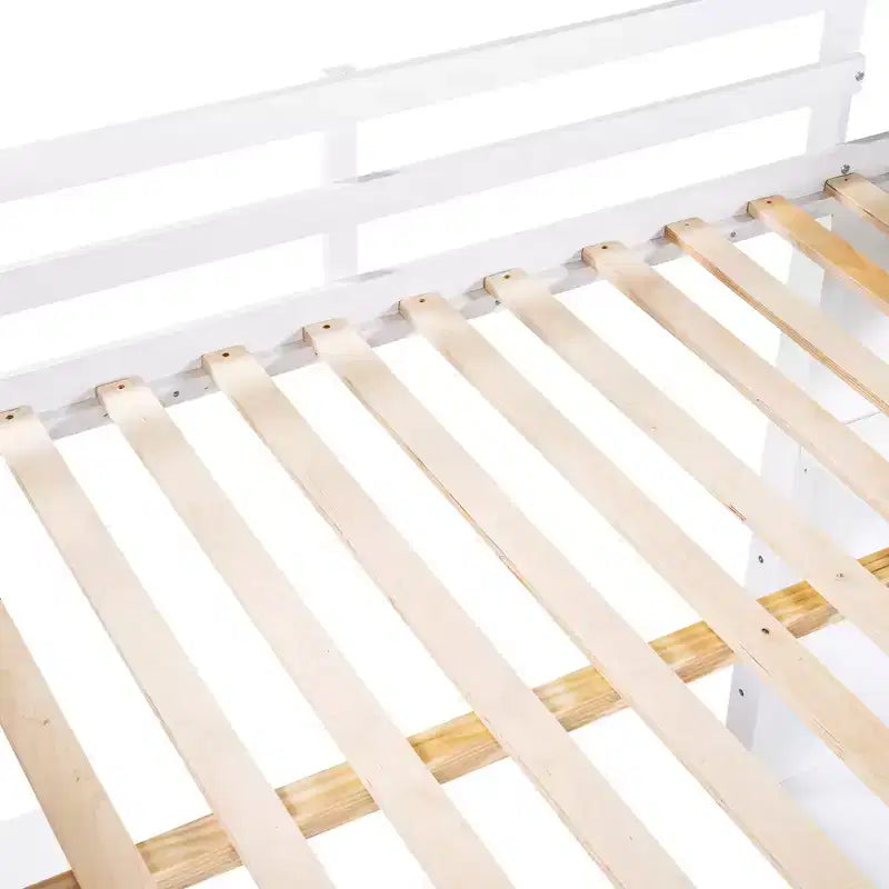 Twin/Full Size Loft Bed with Ladder, Shelves, Desk & Drawers
