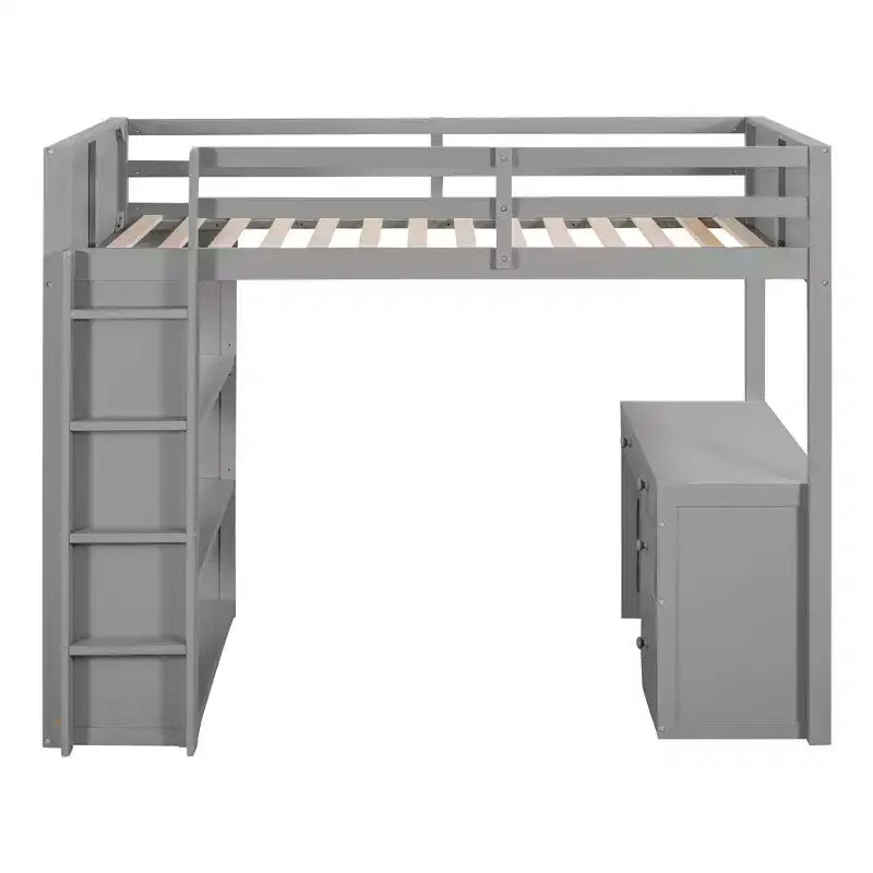 Twin/Full Size Loft Bed with Ladder, Shelves, Desk & Drawers