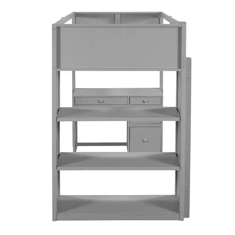 Twin/Full Size Loft Bed with Ladder, Shelves, Desk & Drawers