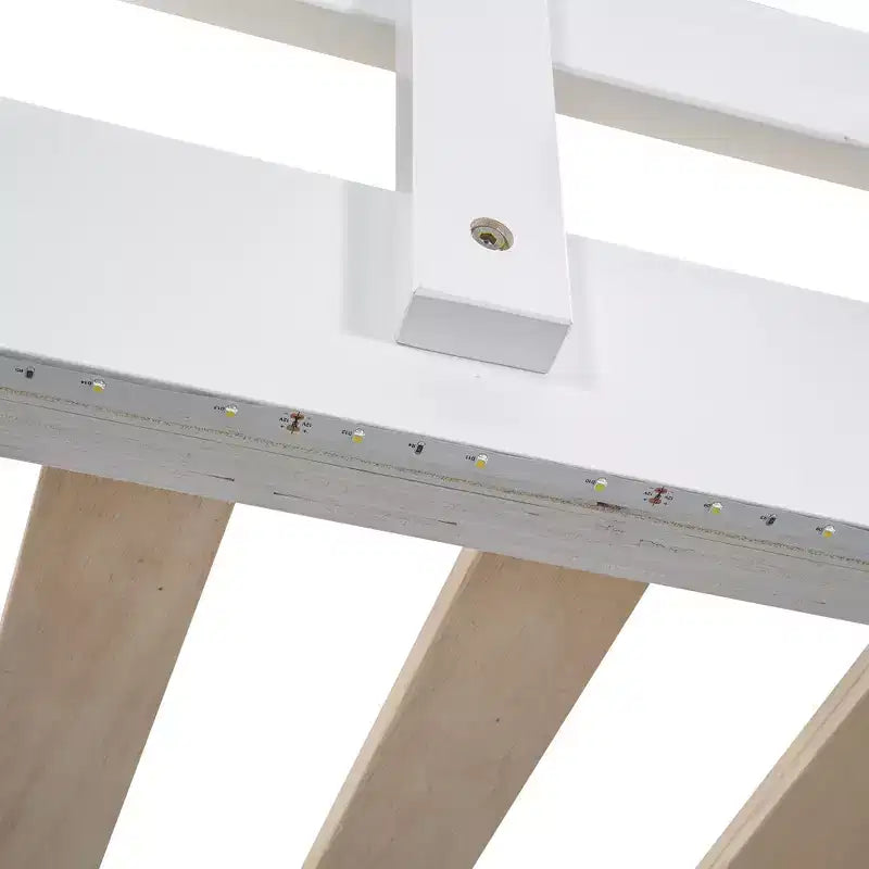 Full Size Loft Bed with Built-in Wardrobe, Storage Shelves & LED Light