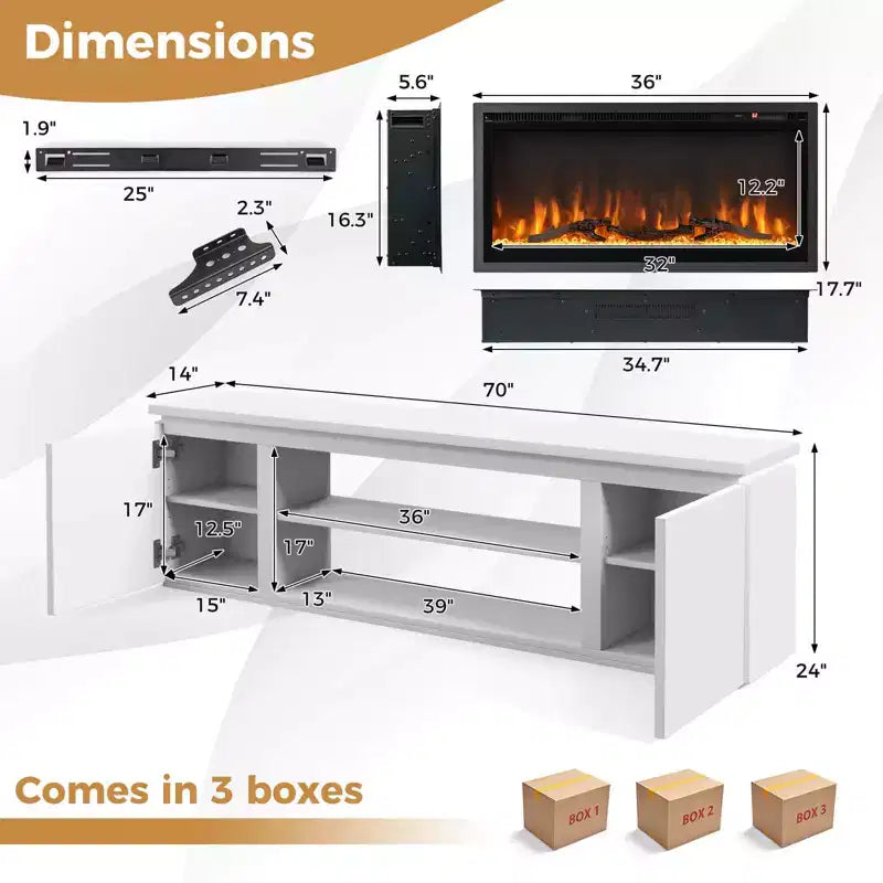 Fireplace TV Stand for TVs up to 80" with Electric Fireplace & 3 Shelves
