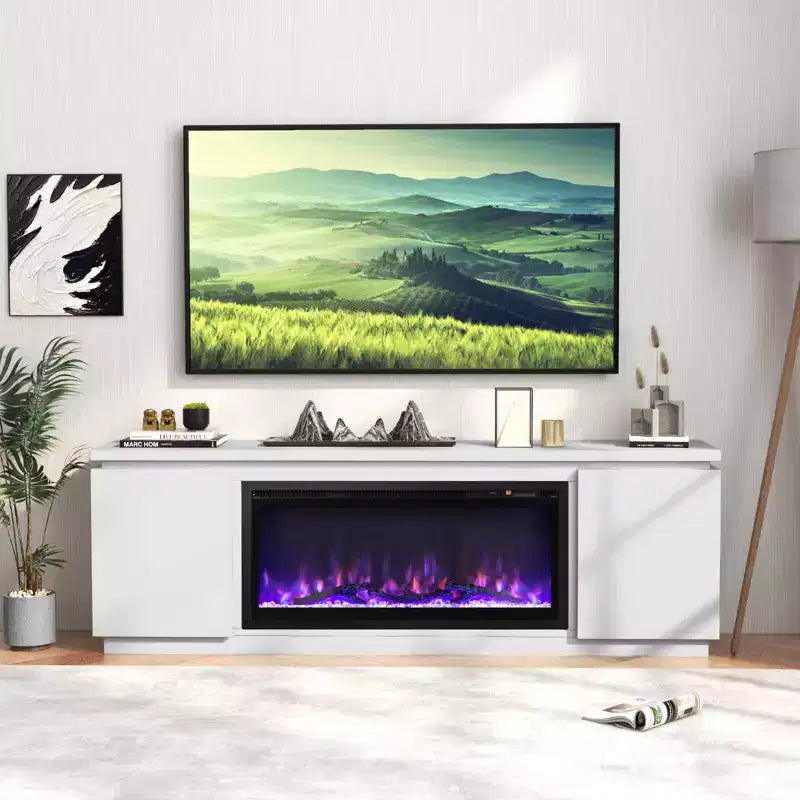 Fireplace TV Stand for TVs up to 80" with Electric Fireplace & 3 Shelves