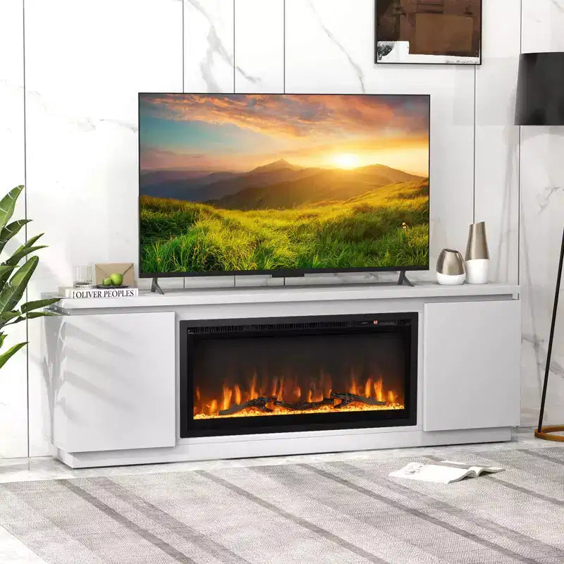 Fireplace TV Stand for TVs up to 80" with Electric Fireplace & 3 Shelves