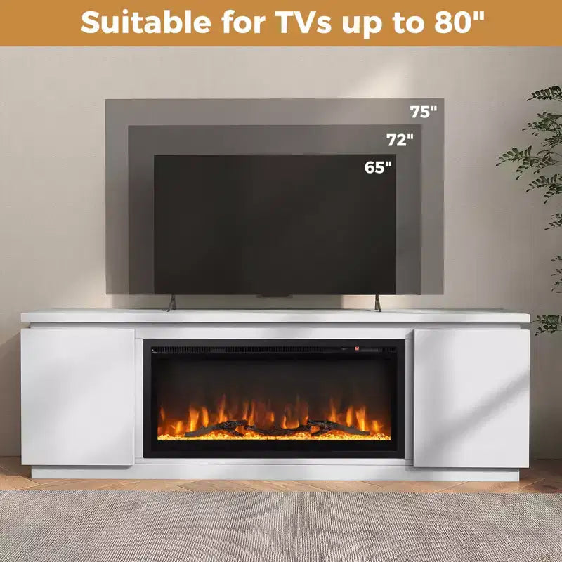 Fireplace TV Stand for TVs up to 80" with Electric Fireplace & 3 Shelves