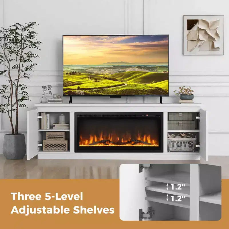 Fireplace TV Stand for TVs up to 80" with Electric Fireplace & 3 Shelves