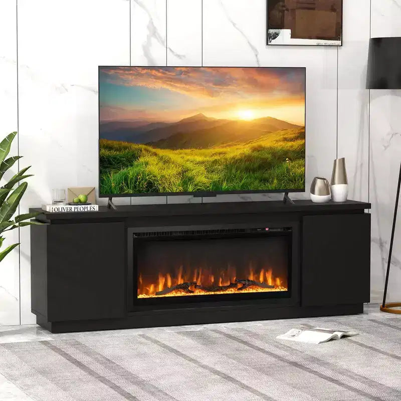 Fireplace TV Stand for TVs up to 80" with Electric Fireplace & 3 Shelves
