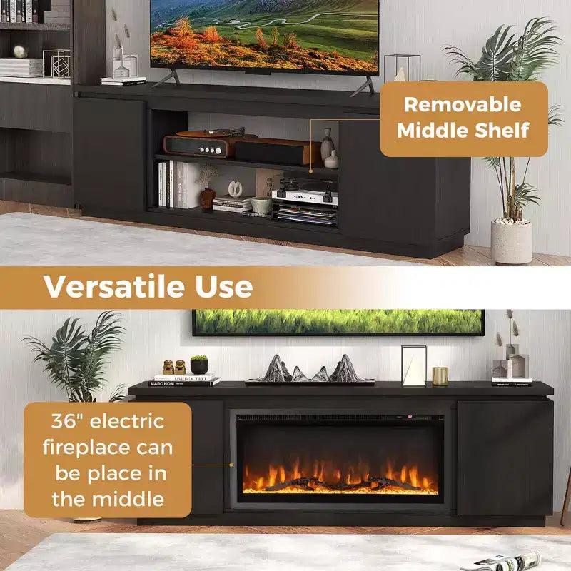 Fireplace TV Stand for TVs up to 80" with Electric Fireplace & 3 Shelves