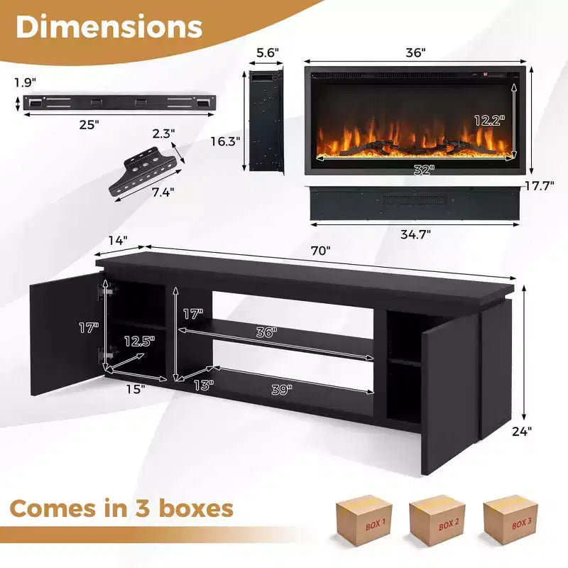 Fireplace TV Stand for TVs up to 80" with Electric Fireplace & 3 Shelves