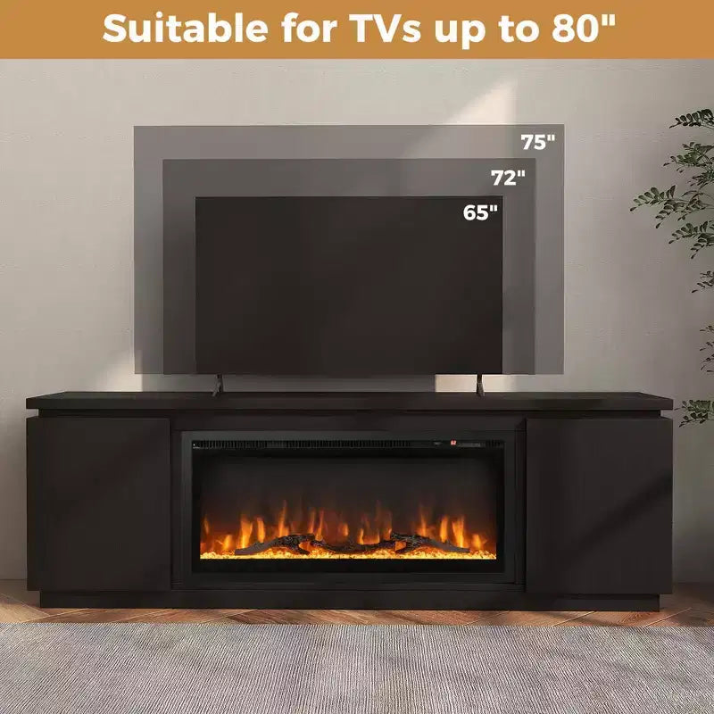 Fireplace TV Stand for TVs up to 80" with Electric Fireplace & 3 Shelves