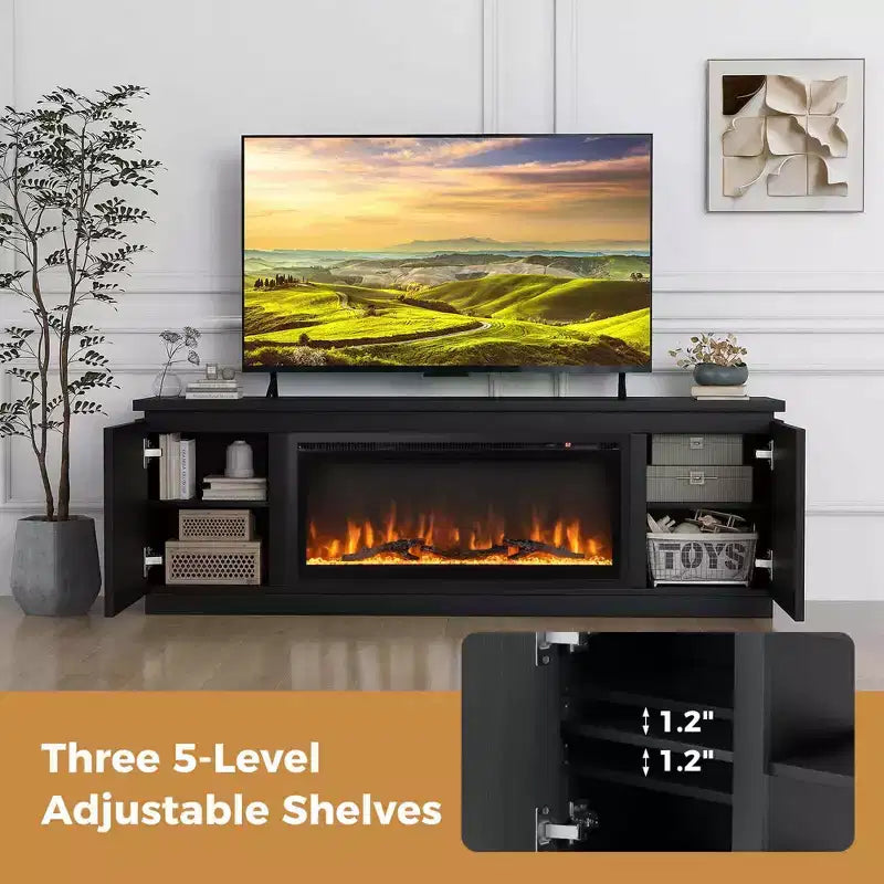 Fireplace TV Stand for TVs up to 80" with Electric Fireplace & 3 Shelves