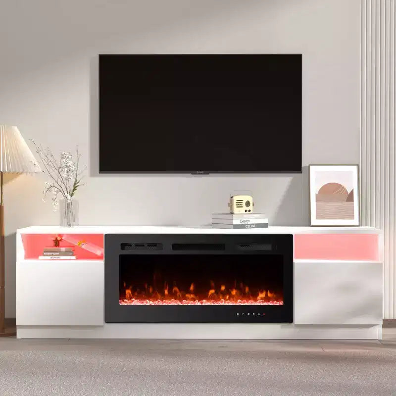 70" TV Stand with Electric Fireplace & Adjustable LED Lighting