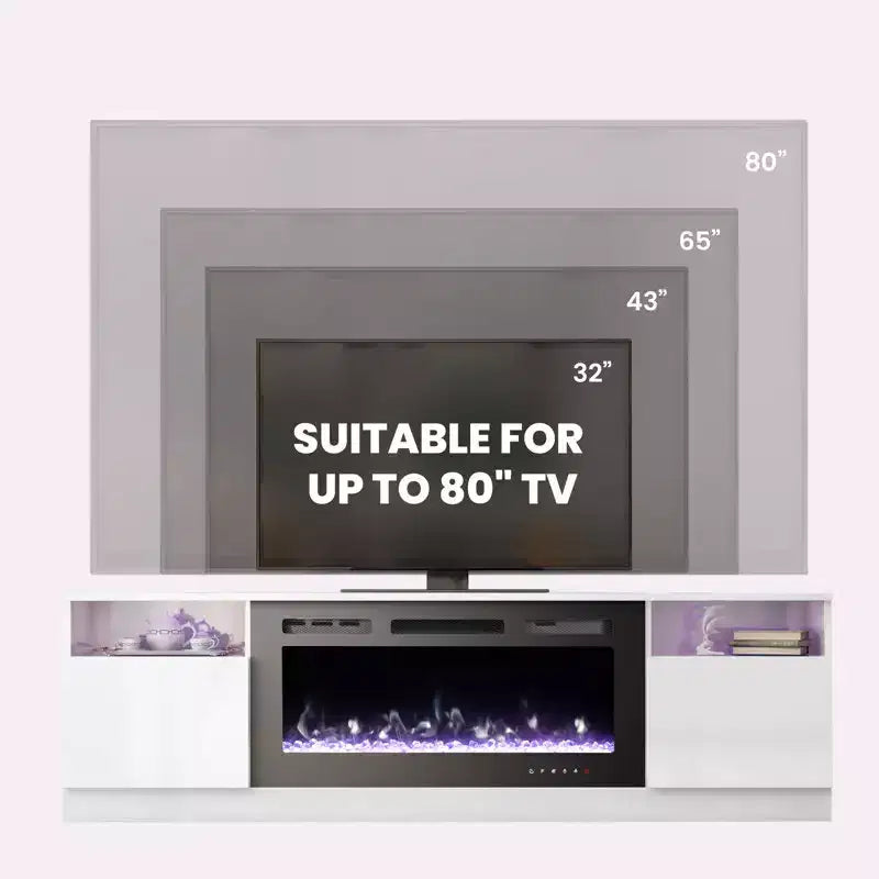 70" TV Stand with Electric Fireplace & Adjustable LED Lighting