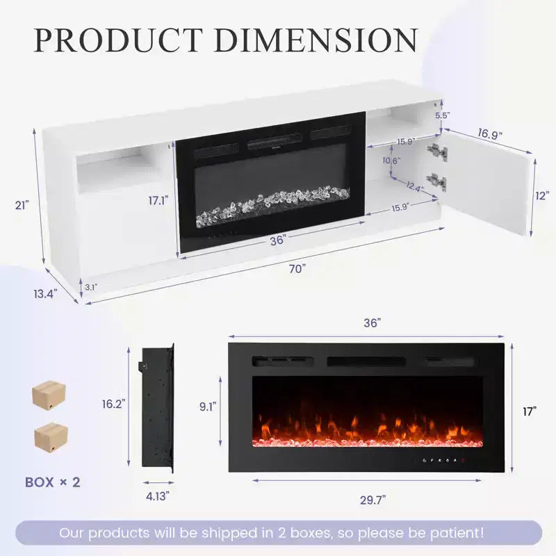 70" TV Stand with Electric Fireplace & Adjustable LED Lighting