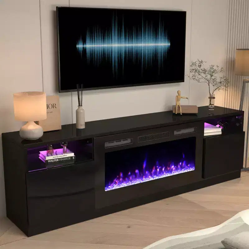 70" TV Stand with Electric Fireplace & Adjustable LED Lighting