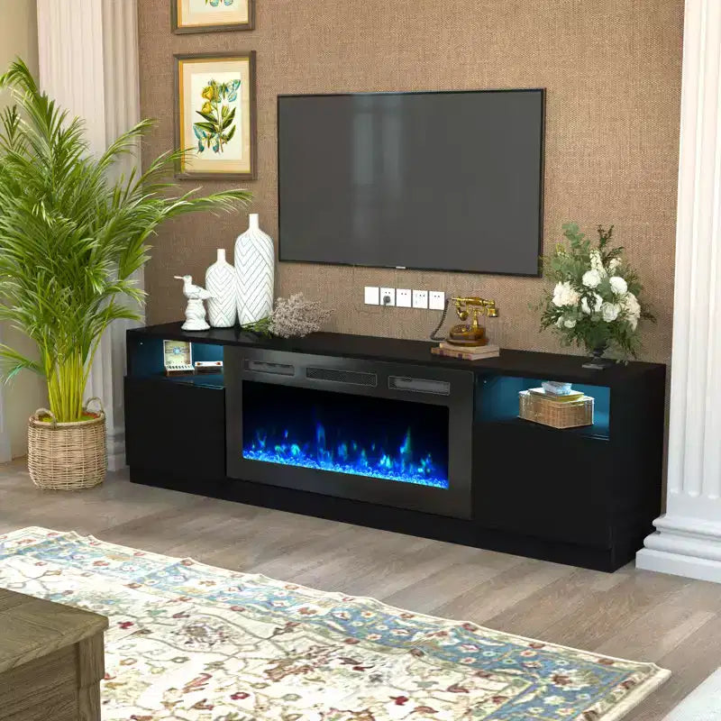 70" TV Stand with Electric Fireplace & Adjustable LED Lighting