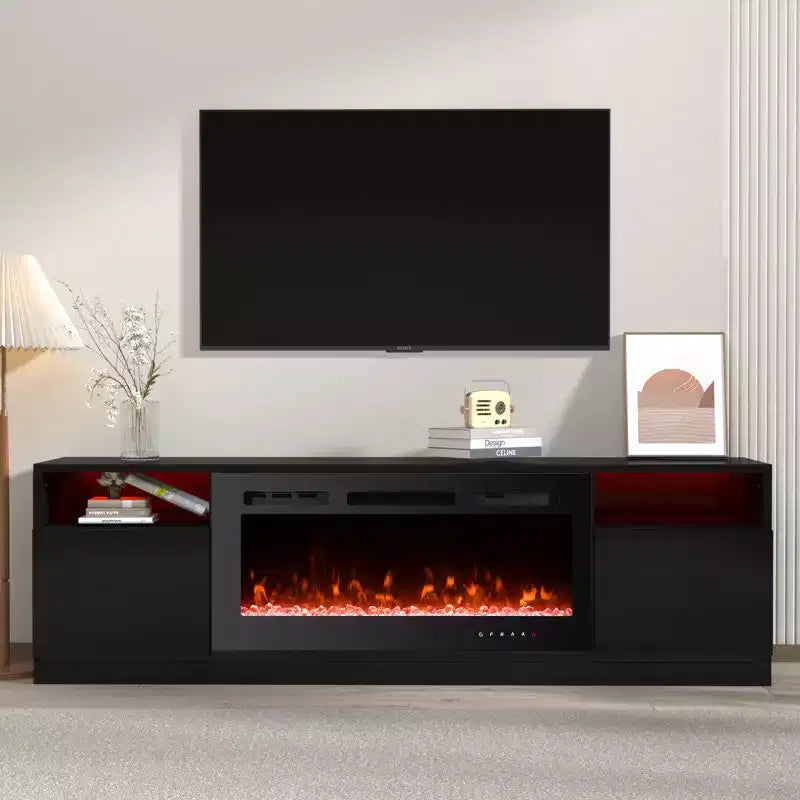 70" TV Stand with Electric Fireplace & Adjustable LED Lighting