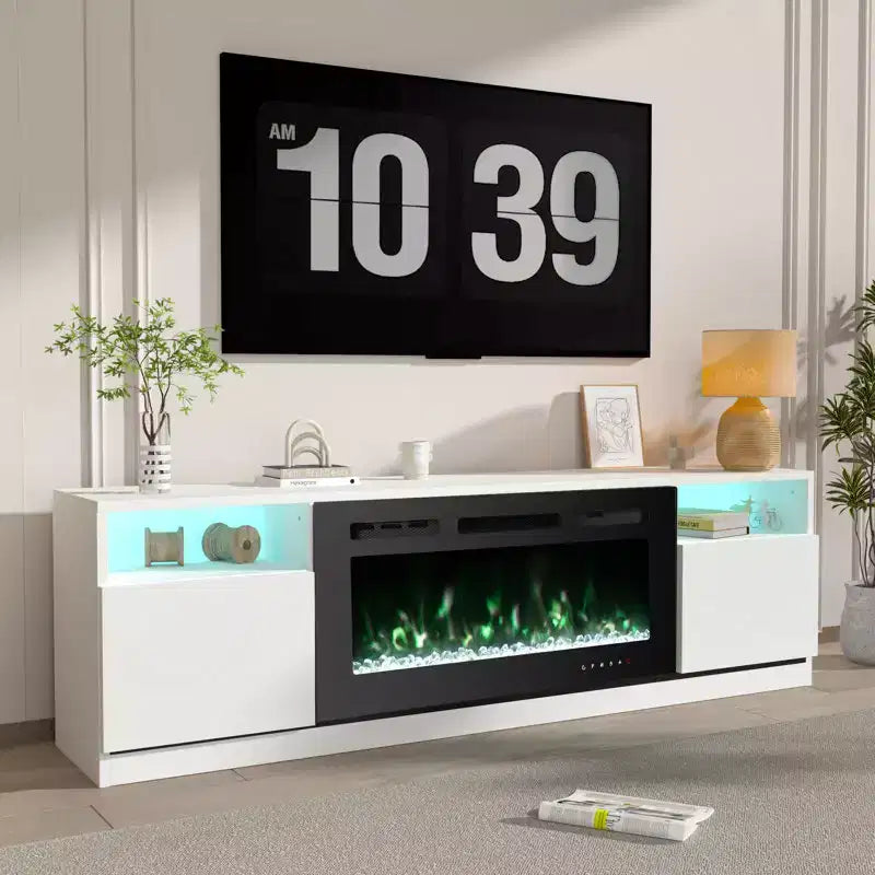 70" TV Stand with Electric Fireplace & Adjustable LED Lighting
