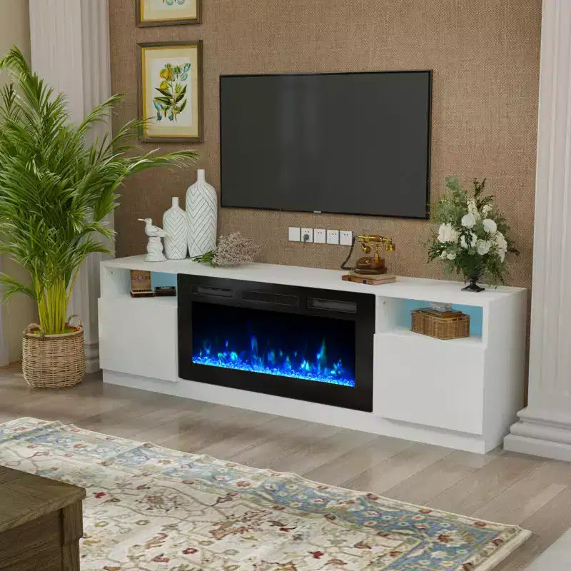 70" TV Stand with Electric Fireplace & Adjustable LED Lighting
