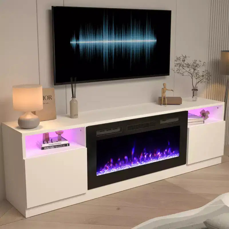 70" TV Stand with Electric Fireplace & Adjustable LED Lighting