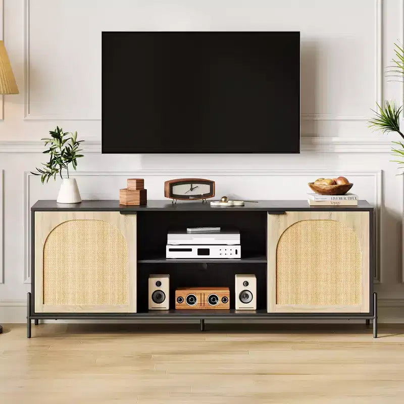 Rattan TV Stand for 75" TV with Storage, Entertainment Center