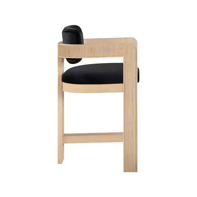 Green Velvet Bar Stool with Black Finish