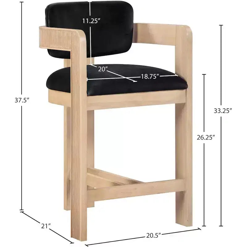 Green Velvet Bar Stool with Black Finish