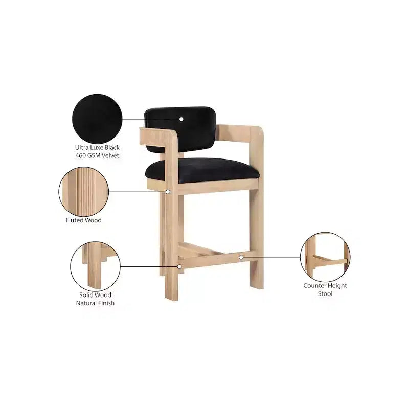 Green Velvet Bar Stool with Black Finish