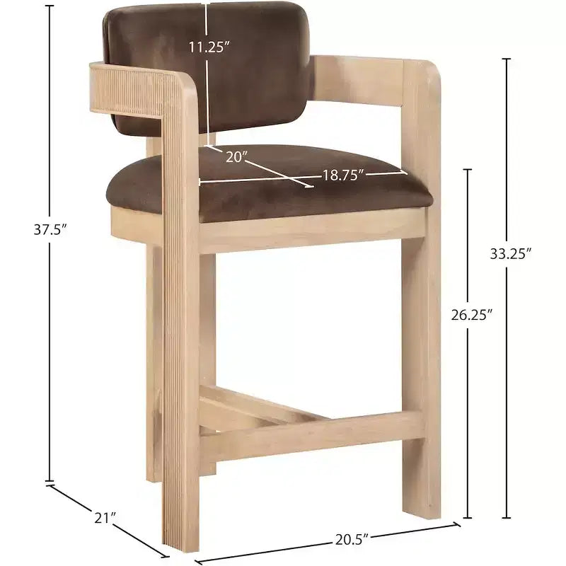 Green Velvet Bar Stool with Black Finish