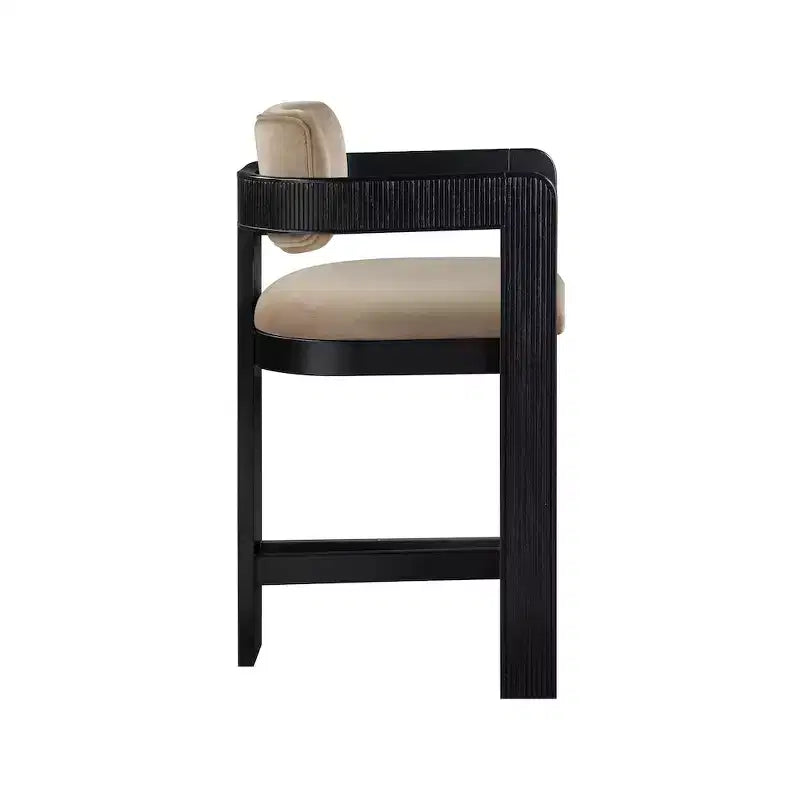 Green Velvet Bar Stool with Black Finish