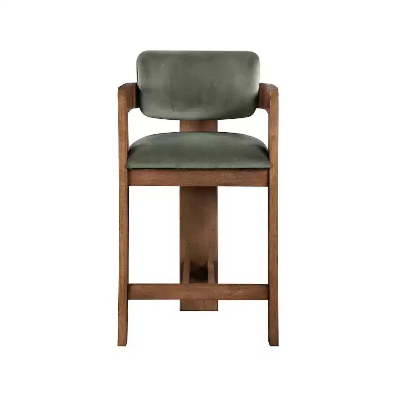 Green Velvet Bar Stool with Black Finish