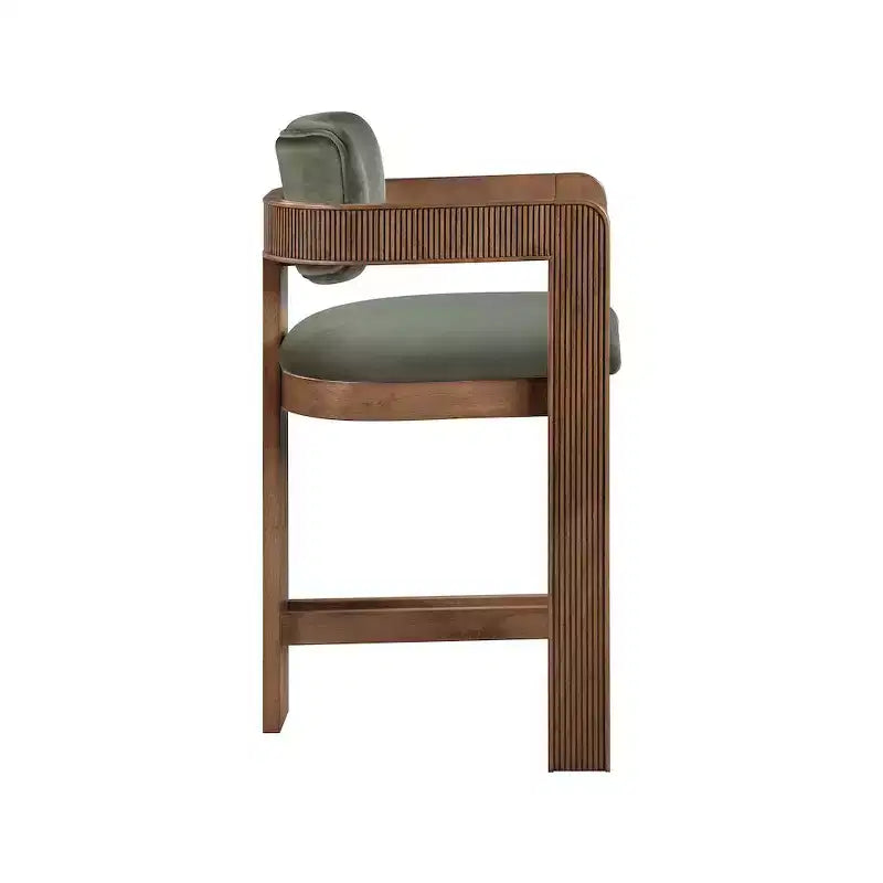 Green Velvet Bar Stool with Black Finish