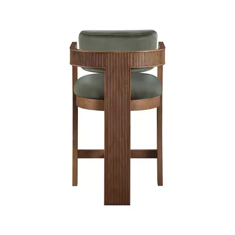 Green Velvet Bar Stool with Black Finish