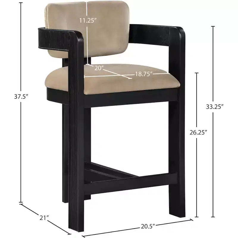 Green Velvet Bar Stool with Black Finish