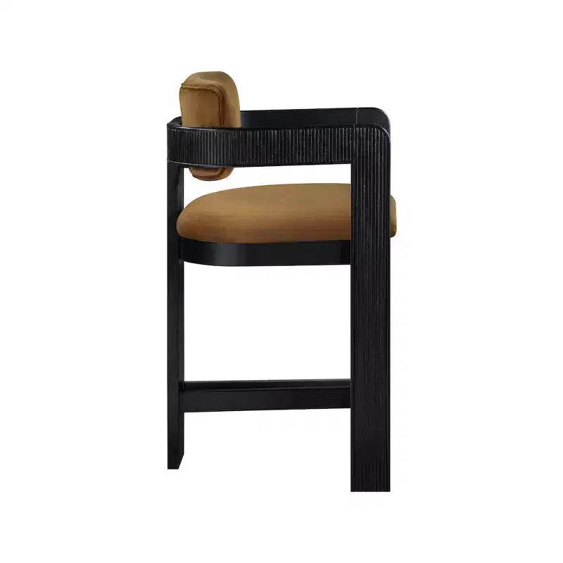 Green Velvet Bar Stool with Black Finish