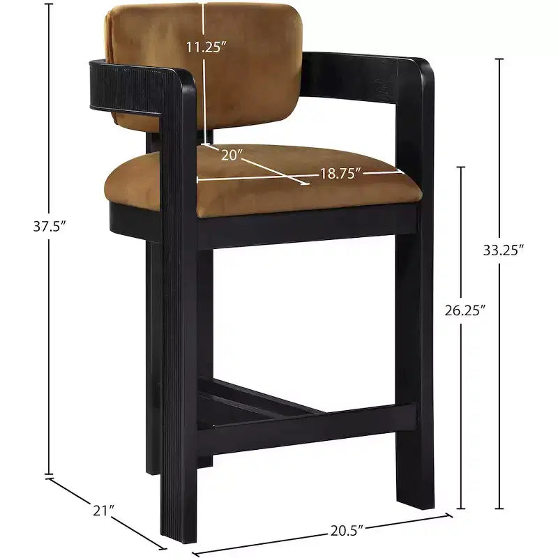 Green Velvet Bar Stool with Black Finish