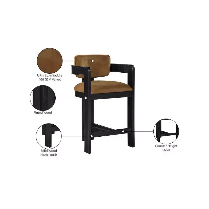 Green Velvet Bar Stool with Black Finish