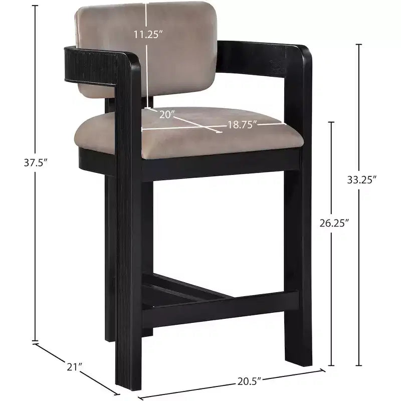 Green Velvet Bar Stool with Black Finish